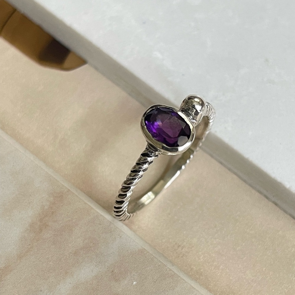 925 Sterling Silver Natural Amethyst Ring “VIBES” size: US 7 & 9